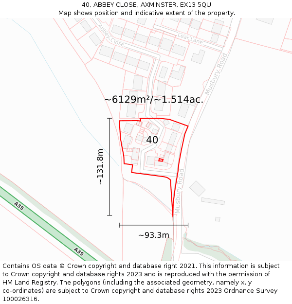 40, ABBEY CLOSE, AXMINSTER, EX13 5QU: Plot and title map