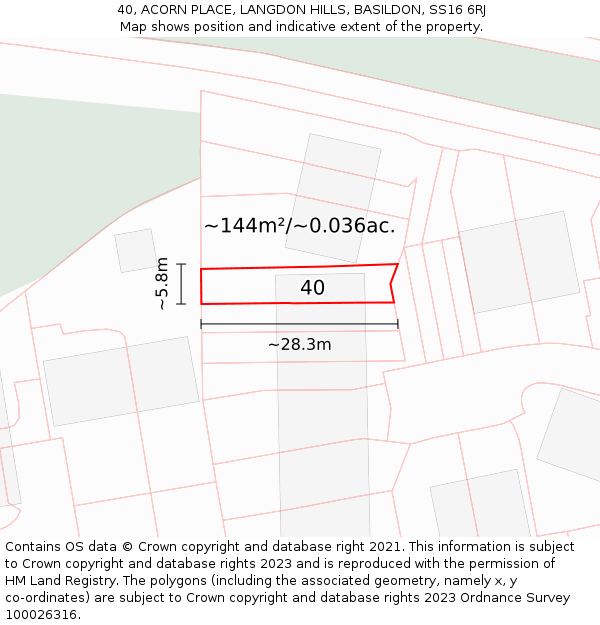 40, ACORN PLACE, LANGDON HILLS, BASILDON, SS16 6RJ: Plot and title map