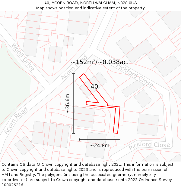40, ACORN ROAD, NORTH WALSHAM, NR28 0UA: Plot and title map