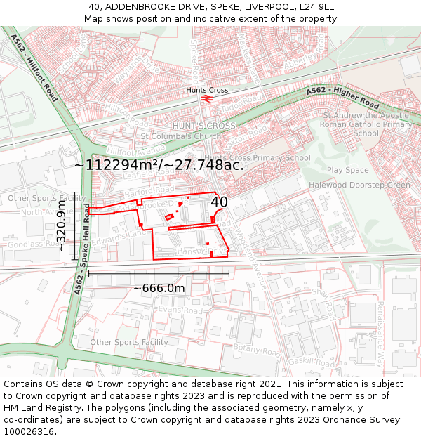 40, ADDENBROOKE DRIVE, SPEKE, LIVERPOOL, L24 9LL: Plot and title map