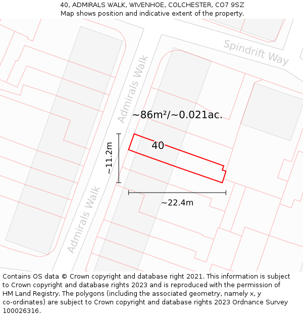40, ADMIRALS WALK, WIVENHOE, COLCHESTER, CO7 9SZ: Plot and title map