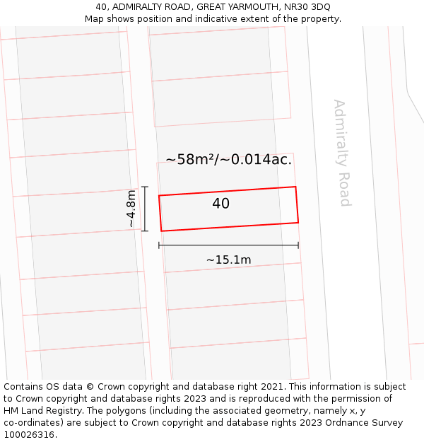 40, ADMIRALTY ROAD, GREAT YARMOUTH, NR30 3DQ: Plot and title map