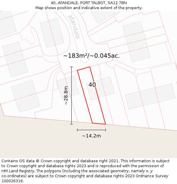 40, AFANDALE, PORT TALBOT, SA12 7BN: Plot and title map