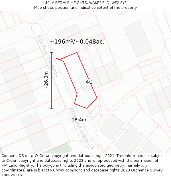 40, AIREDALE HEIGHTS, WAKEFIELD, WF2 8YF: Plot and title map