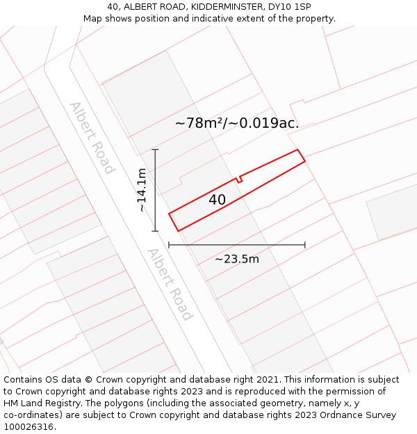 40, ALBERT ROAD, KIDDERMINSTER, DY10 1SP: Plot and title map