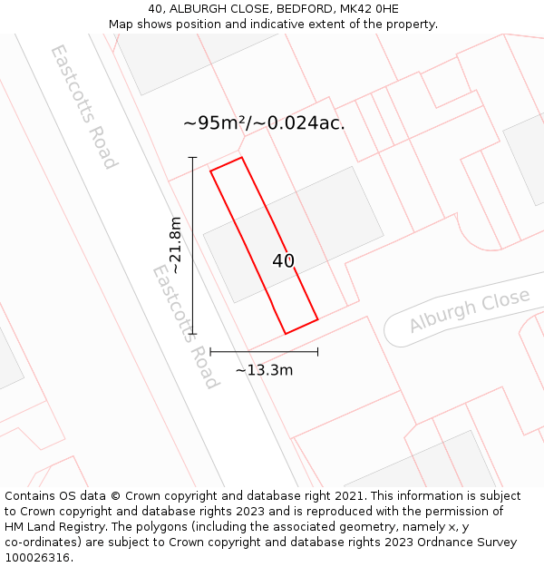 40, ALBURGH CLOSE, BEDFORD, MK42 0HE: Plot and title map