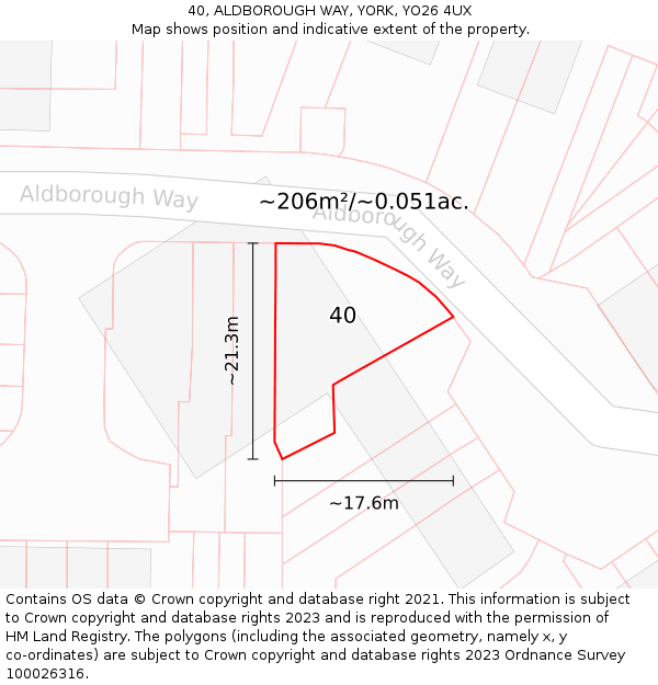 40, ALDBOROUGH WAY, YORK, YO26 4UX: Plot and title map