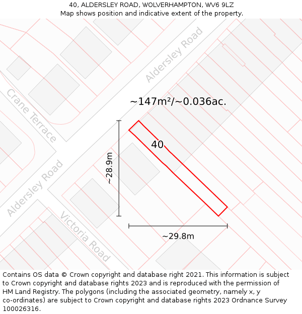 40, ALDERSLEY ROAD, WOLVERHAMPTON, WV6 9LZ: Plot and title map