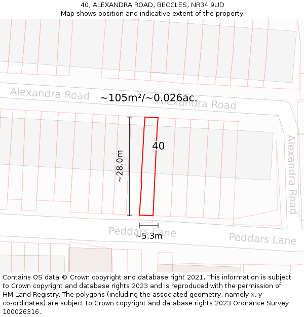 40, ALEXANDRA ROAD, BECCLES, NR34 9UD: Plot and title map