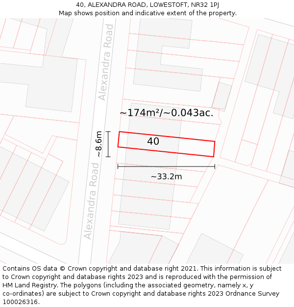 40, ALEXANDRA ROAD, LOWESTOFT, NR32 1PJ: Plot and title map