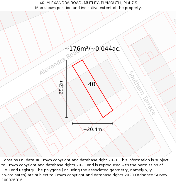 40, ALEXANDRA ROAD, MUTLEY, PLYMOUTH, PL4 7JS: Plot and title map