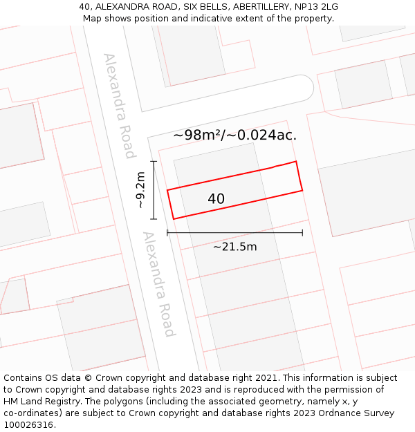 40, ALEXANDRA ROAD, SIX BELLS, ABERTILLERY, NP13 2LG: Plot and title map