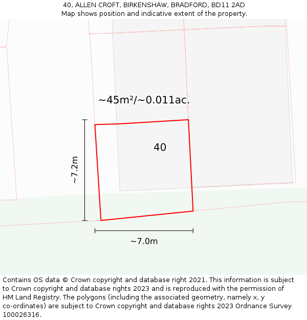 40, ALLEN CROFT, BIRKENSHAW, BRADFORD, BD11 2AD: Plot and title map