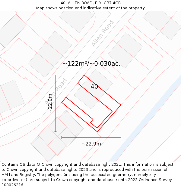 40, ALLEN ROAD, ELY, CB7 4GR: Plot and title map
