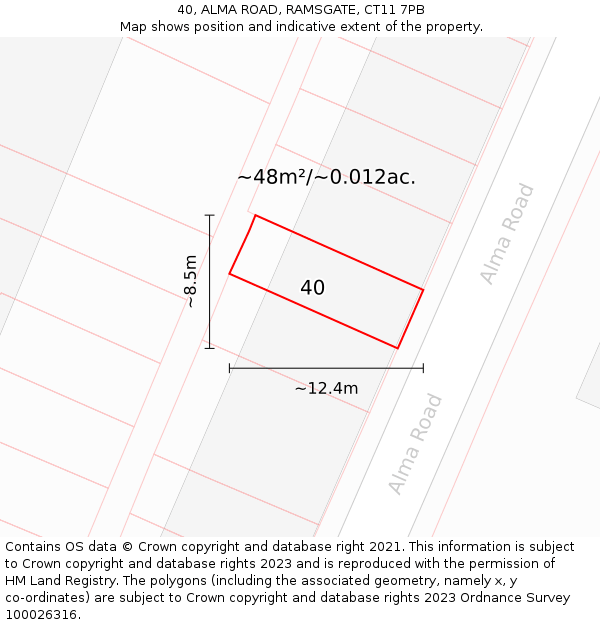 40, ALMA ROAD, RAMSGATE, CT11 7PB: Plot and title map