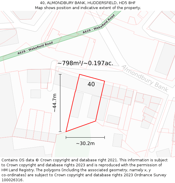 40, ALMONDBURY BANK, HUDDERSFIELD, HD5 8HF: Plot and title map