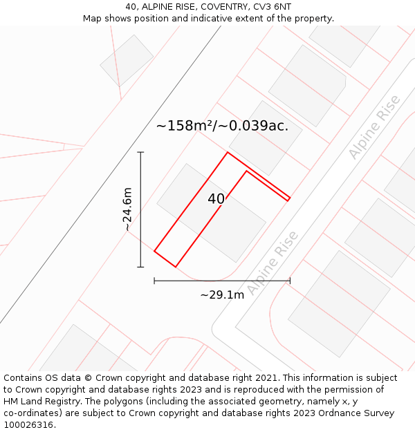 40, ALPINE RISE, COVENTRY, CV3 6NT: Plot and title map