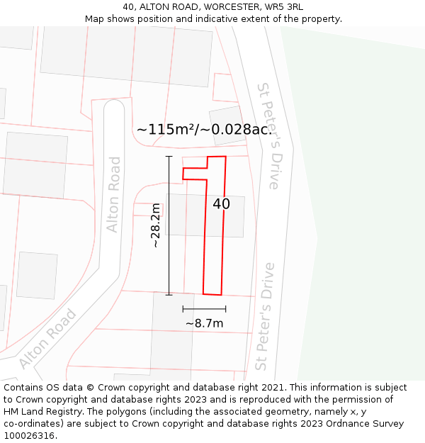 40, ALTON ROAD, WORCESTER, WR5 3RL: Plot and title map