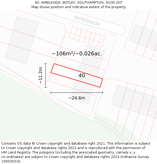 40, AMBLESIDE, BOTLEY, SOUTHAMPTON, SO30 2NT: Plot and title map