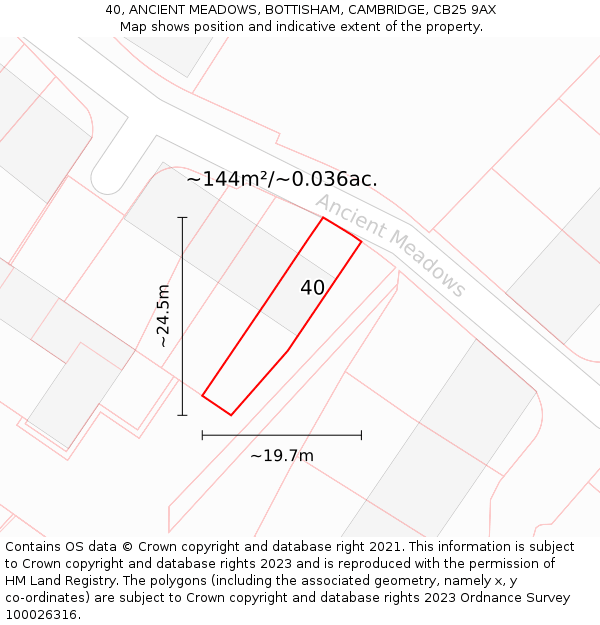 40, ANCIENT MEADOWS, BOTTISHAM, CAMBRIDGE, CB25 9AX: Plot and title map