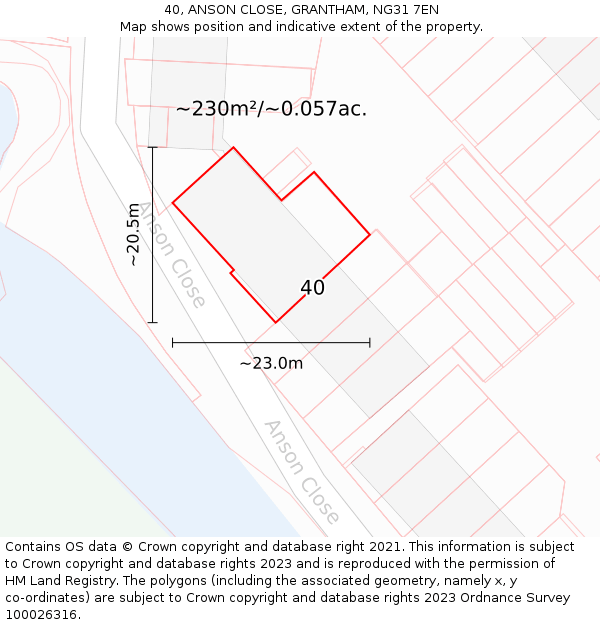 40, ANSON CLOSE, GRANTHAM, NG31 7EN: Plot and title map