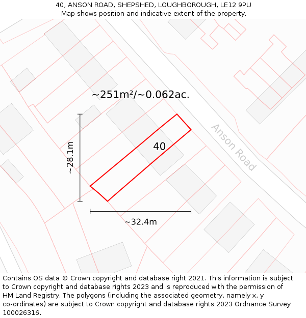 40, ANSON ROAD, SHEPSHED, LOUGHBOROUGH, LE12 9PU: Plot and title map