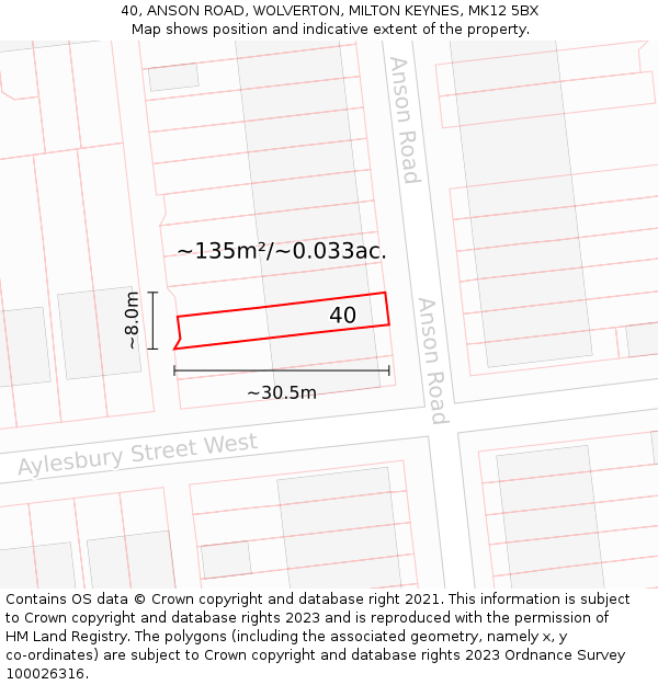 40, ANSON ROAD, WOLVERTON, MILTON KEYNES, MK12 5BX: Plot and title map