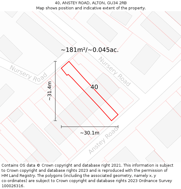 40, ANSTEY ROAD, ALTON, GU34 2RB: Plot and title map