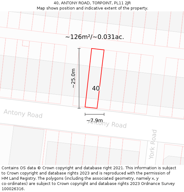 40, ANTONY ROAD, TORPOINT, PL11 2JR: Plot and title map