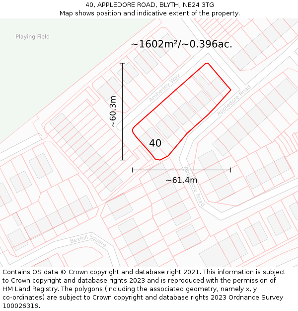 40, APPLEDORE ROAD, BLYTH, NE24 3TG: Plot and title map