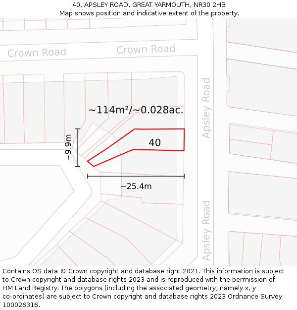 40, APSLEY ROAD, GREAT YARMOUTH, NR30 2HB: Plot and title map