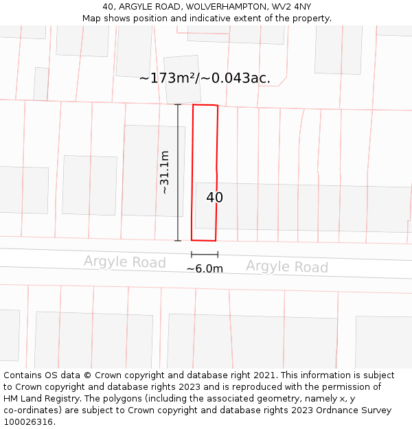 40, ARGYLE ROAD, WOLVERHAMPTON, WV2 4NY: Plot and title map