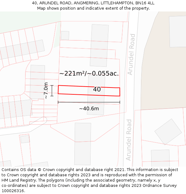40, ARUNDEL ROAD, ANGMERING, LITTLEHAMPTON, BN16 4LL: Plot and title map