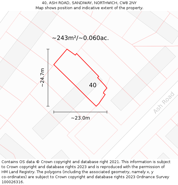 40, ASH ROAD, SANDIWAY, NORTHWICH, CW8 2NY: Plot and title map