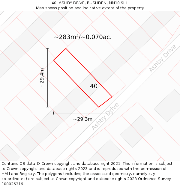 40, ASHBY DRIVE, RUSHDEN, NN10 9HH: Plot and title map