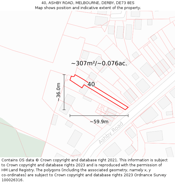 40, ASHBY ROAD, MELBOURNE, DERBY, DE73 8ES: Plot and title map