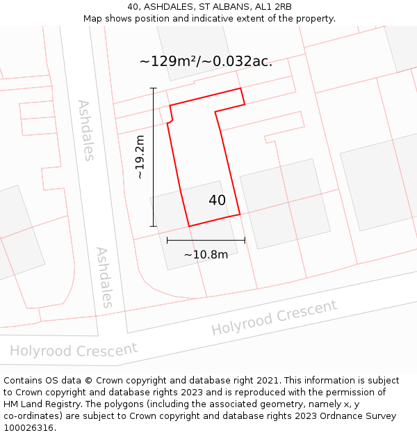 40, ASHDALES, ST ALBANS, AL1 2RB: Plot and title map