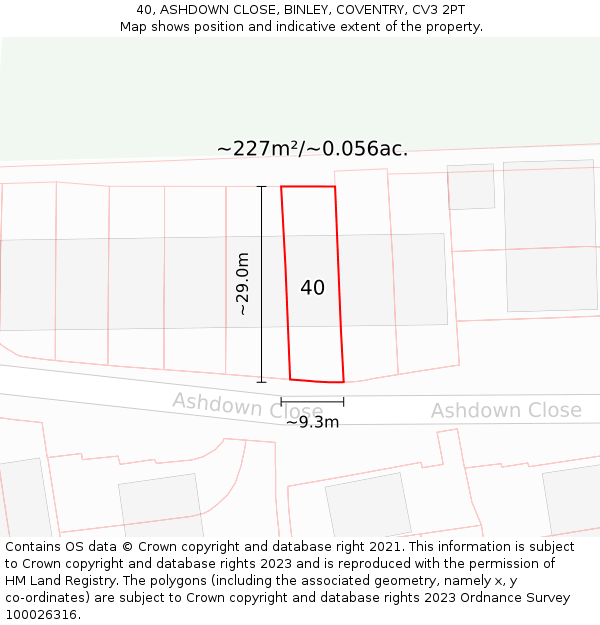 40, ASHDOWN CLOSE, BINLEY, COVENTRY, CV3 2PT: Plot and title map