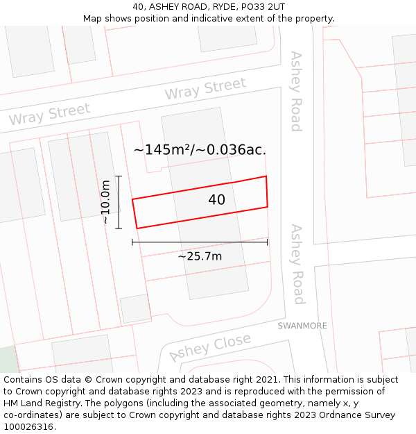 40, ASHEY ROAD, RYDE, PO33 2UT: Plot and title map