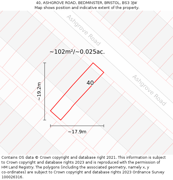 40, ASHGROVE ROAD, BEDMINSTER, BRISTOL, BS3 3JW: Plot and title map