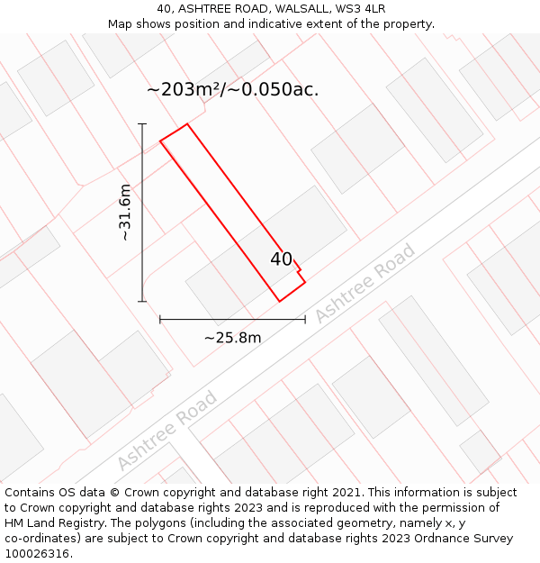 40, ASHTREE ROAD, WALSALL, WS3 4LR: Plot and title map