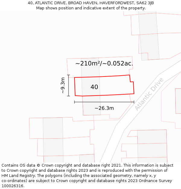 40, ATLANTIC DRIVE, BROAD HAVEN, HAVERFORDWEST, SA62 3JB: Plot and title map