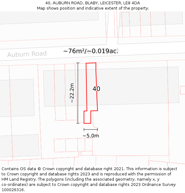 40, AUBURN ROAD, BLABY, LEICESTER, LE8 4DA: Plot and title map
