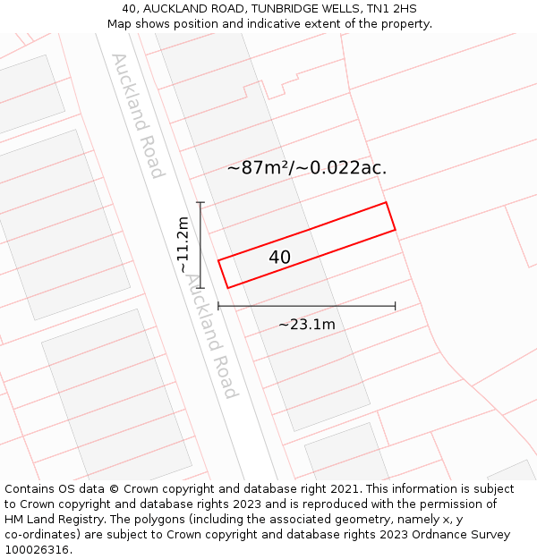 40, AUCKLAND ROAD, TUNBRIDGE WELLS, TN1 2HS: Plot and title map