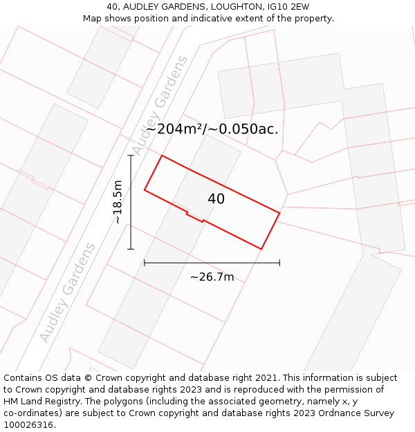 40, AUDLEY GARDENS, LOUGHTON, IG10 2EW: Plot and title map