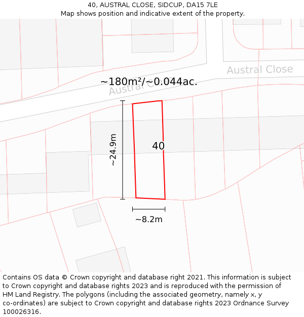 40, AUSTRAL CLOSE, SIDCUP, DA15 7LE: Plot and title map