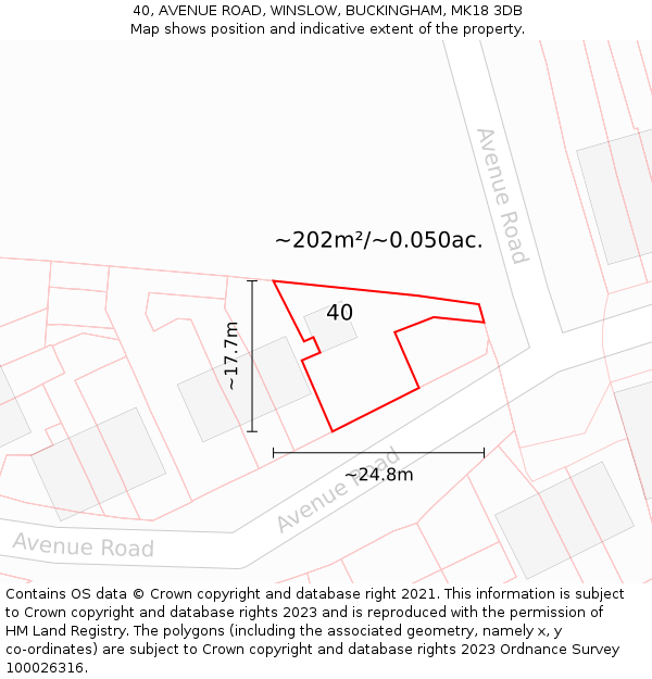 40, AVENUE ROAD, WINSLOW, BUCKINGHAM, MK18 3DB: Plot and title map