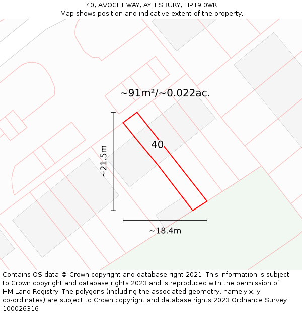40, AVOCET WAY, AYLESBURY, HP19 0WR: Plot and title map