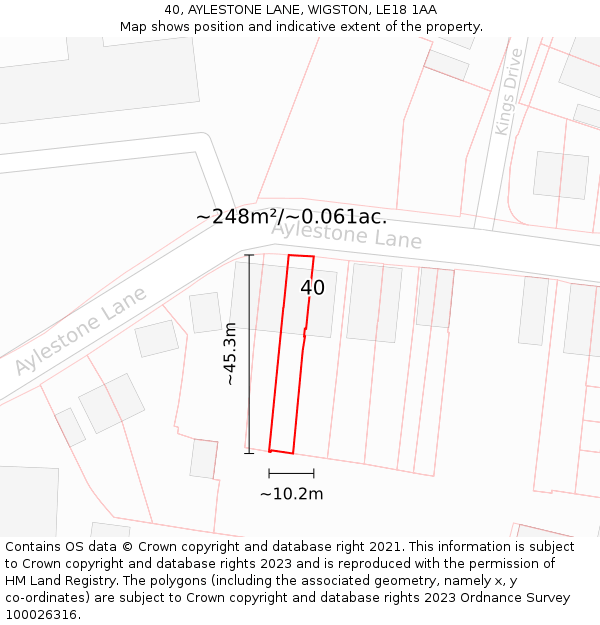 40, AYLESTONE LANE, WIGSTON, LE18 1AA: Plot and title map