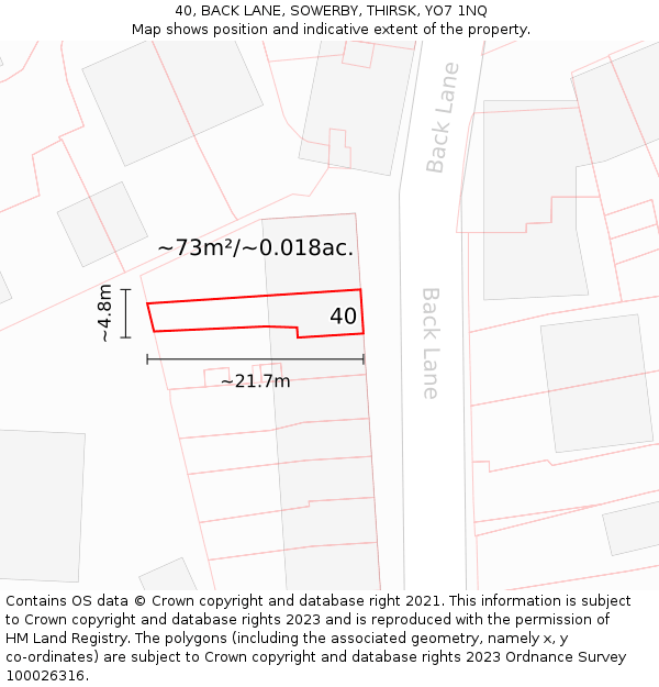 40, BACK LANE, SOWERBY, THIRSK, YO7 1NQ: Plot and title map